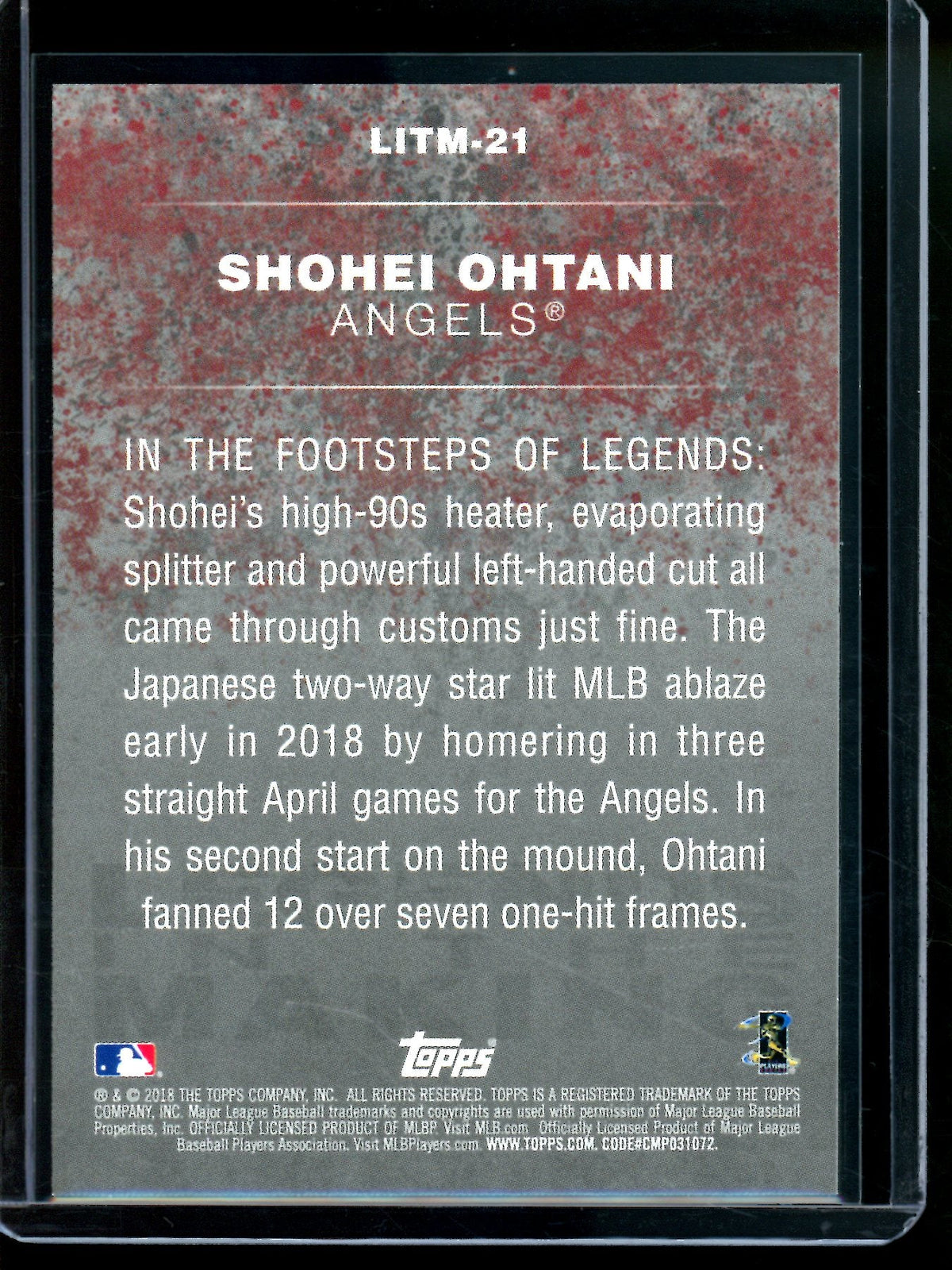 2018 Topps Flagship Shohei Ohtani Legends in the Making Rookie Angels / Dodgers - Trading Card Market