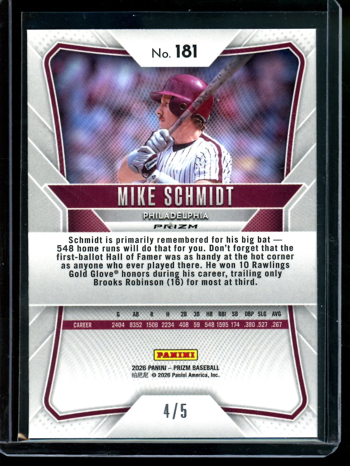 2026 Panini Prizm Mike Schmidt Black Gold Refractor /5 Phillies - Trading Card Market