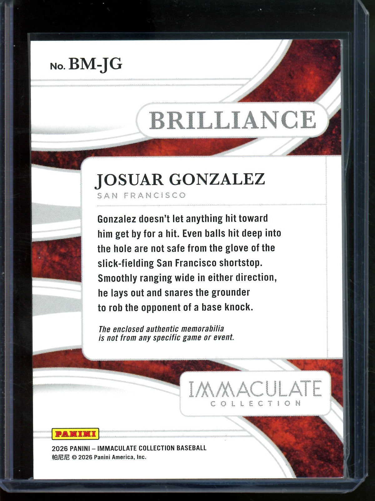 2026 Panini Immaculate Josuar Gonzalez Brilliance Relic /99 Giants - Trading Card Market