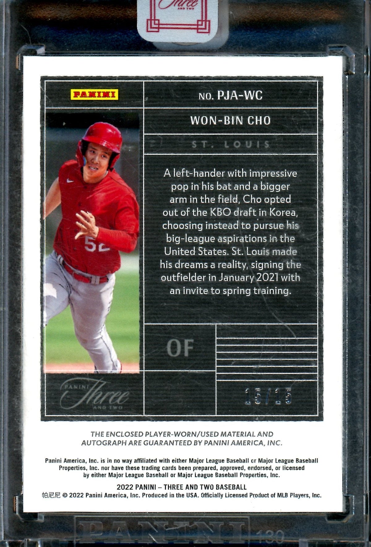 2022 Panini Three and Two Won-Bin Cho Patch Autograph /15 Cardinals - Trading Card Market