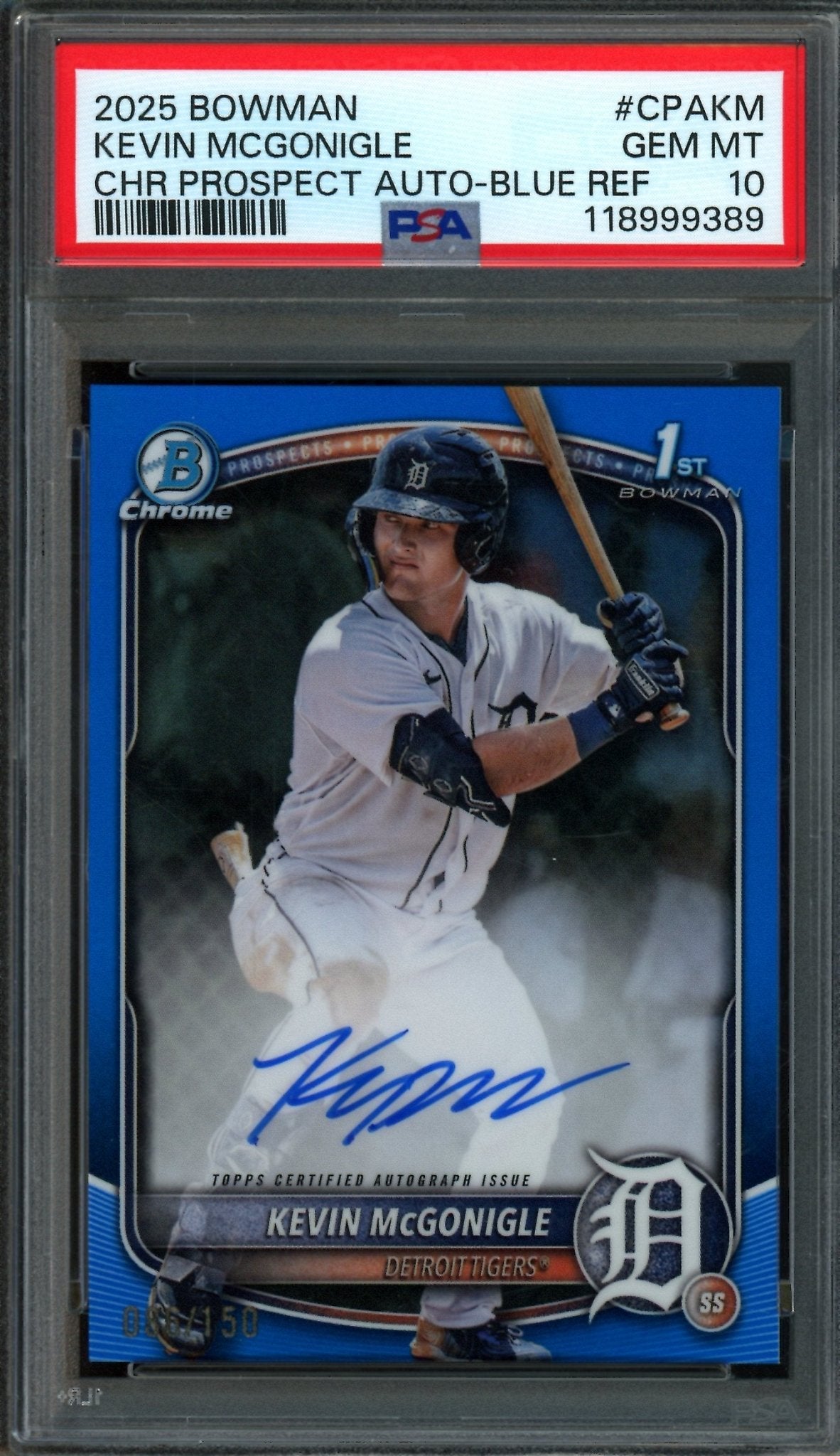 2025 Bowman Chrome Kevin McGonigle 1st Blue Refractor Autograph /150 PSA 10 Tigers - Trading Card Market