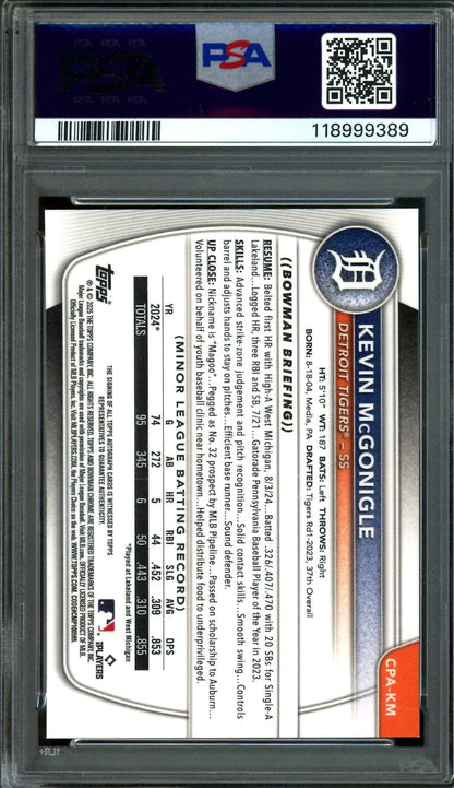 2025 Bowman Chrome Kevin McGonigle 1st Blue Refractor Autograph /150 PSA 10 Tigers - Trading Card Market