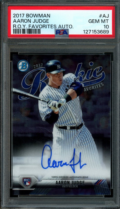2017 Bowman Aaron Judge R.O.Y. Favorites Rookie Autograph /150 PSA 10 Yankees - Trading Card Market