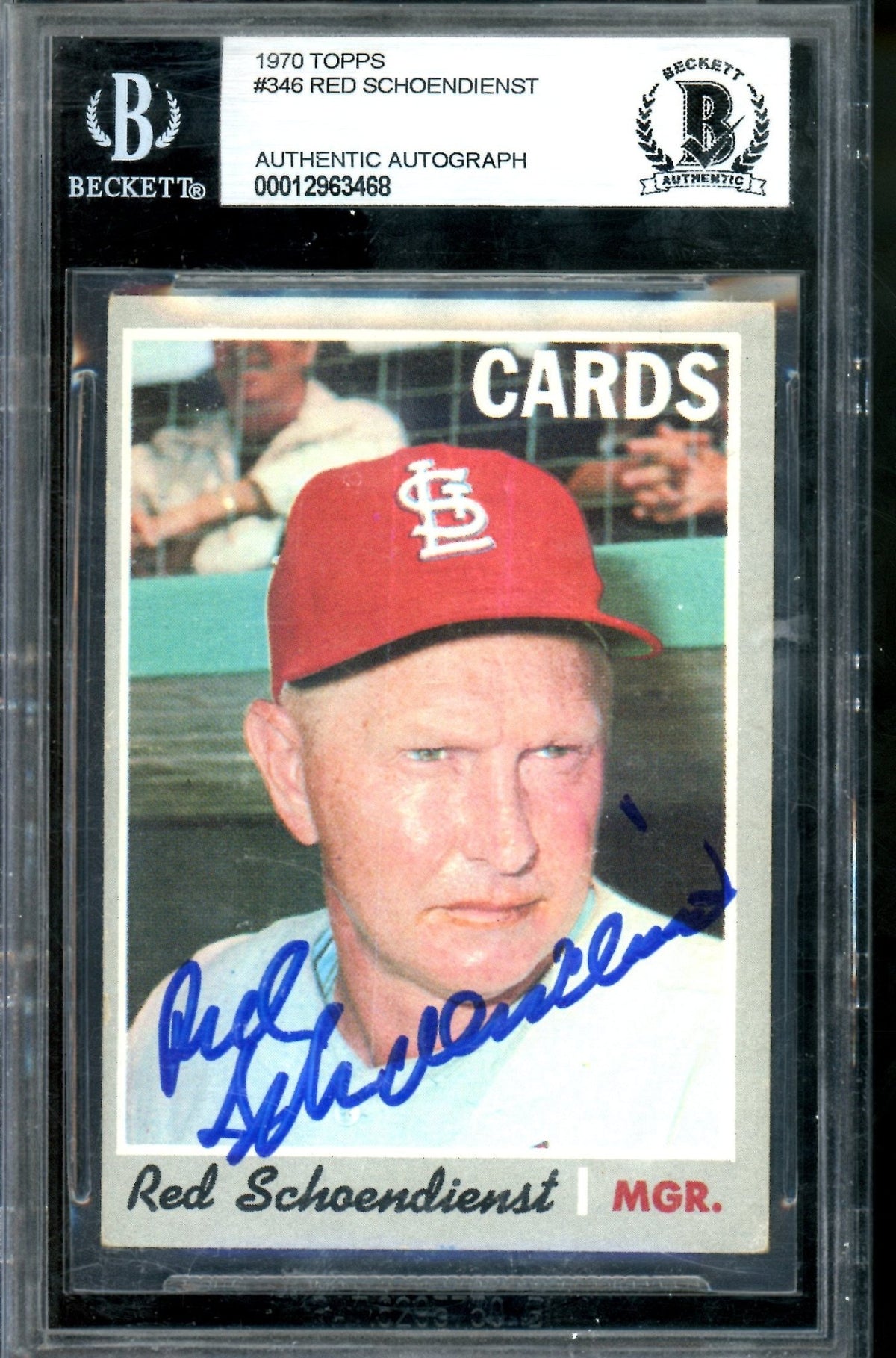 1970 Topps Red Schoendienst Autograph 346 BGS Authentic Cardinals - Trading Card Market