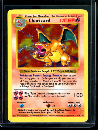 1999 Pokemon Base Set Charizard Holo Shadowless MP-HP 4/102 - Trading Card Market