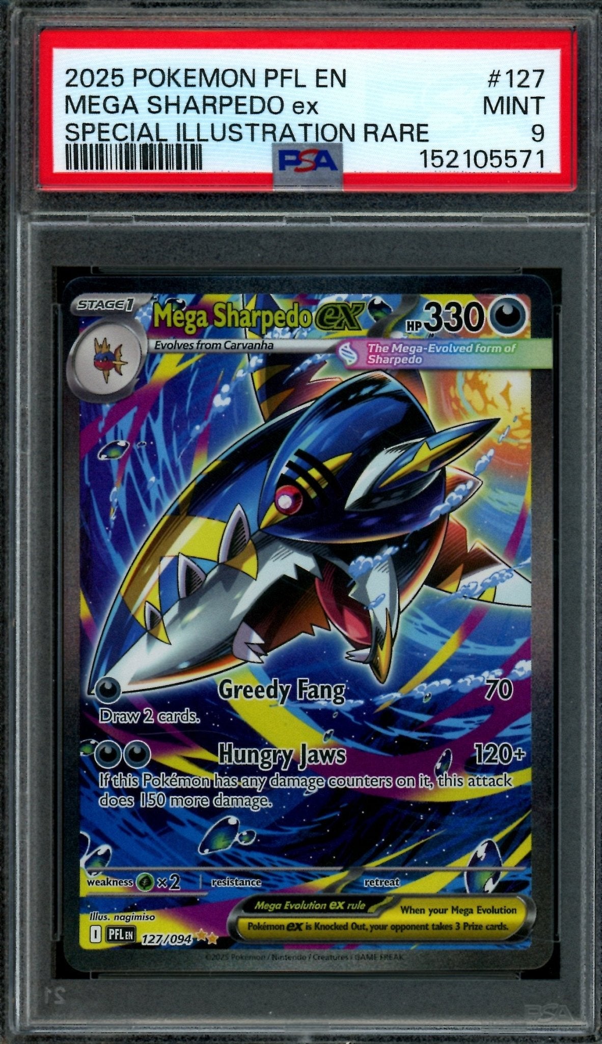 2025 Pokemon Phantasmal Flames Mega Sharpedo EX 127/094 PSA 9 - Trading Card Market