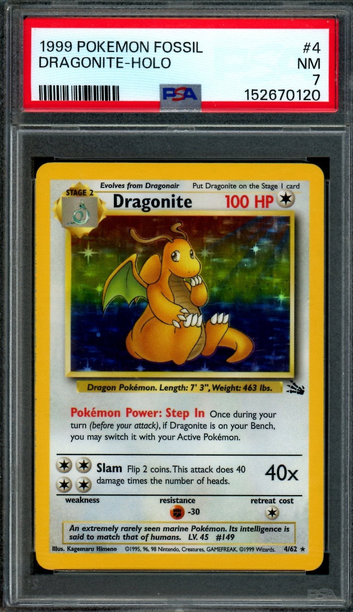 1999 Pokemon Fossil Dragonite 4/62 Holo PSA 7 - Trading Card Market