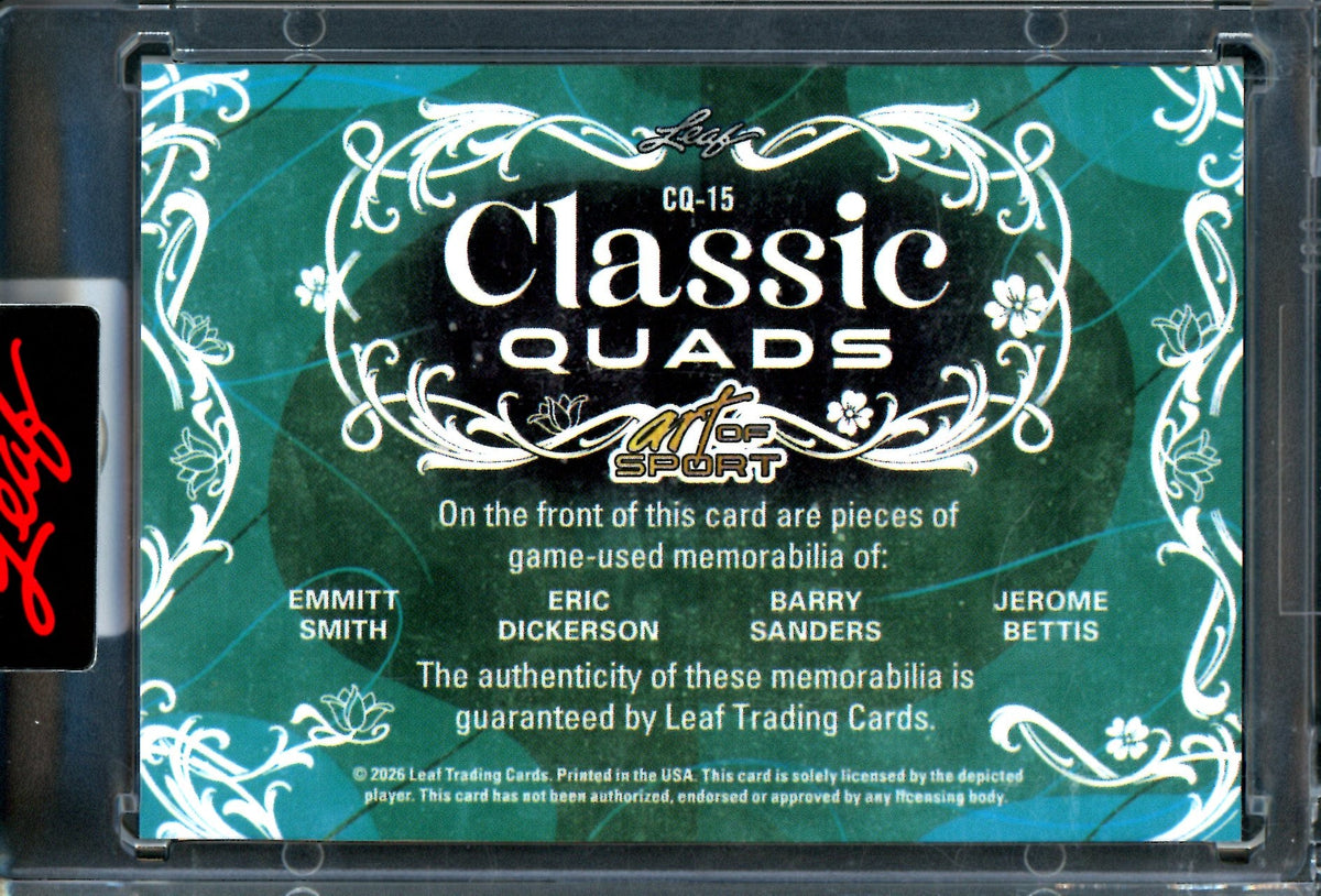 2026 Leaf Art of Sport Dickerson / Bettis / Sanders / Smith Classic Quads Relic Encased /2 - Trading Card Market