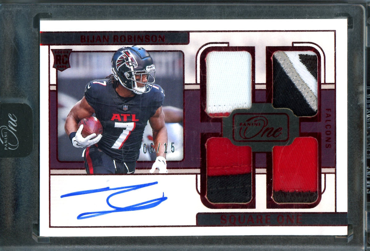 2023 Panini One Bijan Robinson Square One Quad Patch Rookie Autograph /15 Falcons - Trading Card Market