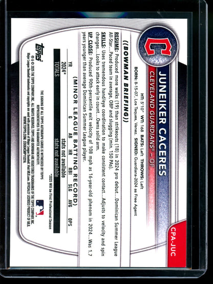 2025 Bowman Chrome Juneiker Caceres 1st Autograph Guardians