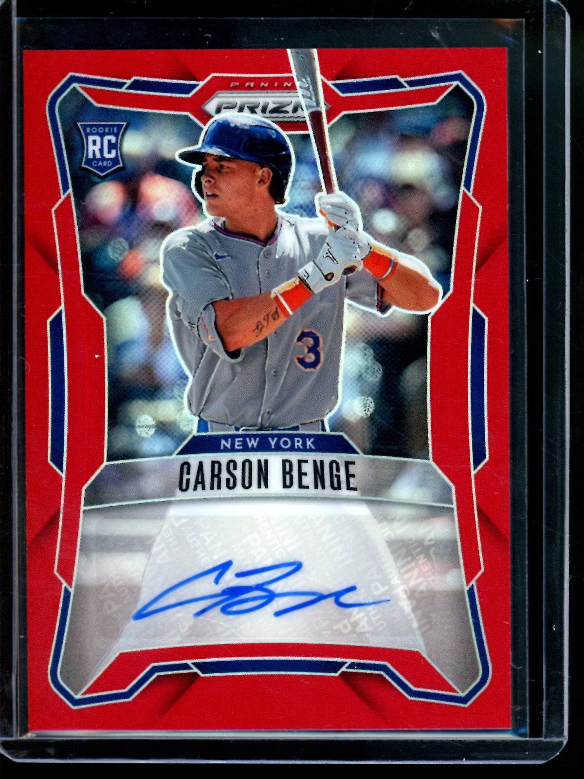 2026 Panini Prizm Carson Benge Prizm Rookie Autograph Red /99 Mets