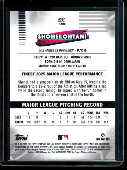 2026 Topps Finest Shohei Ohtani Yellow Refractor Rare /275 Dodgers