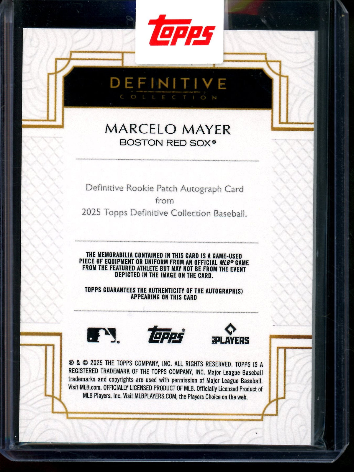 2025 Topps Definitive Marcelo Mayer Rookie Patch Autograph /50 Red Sox