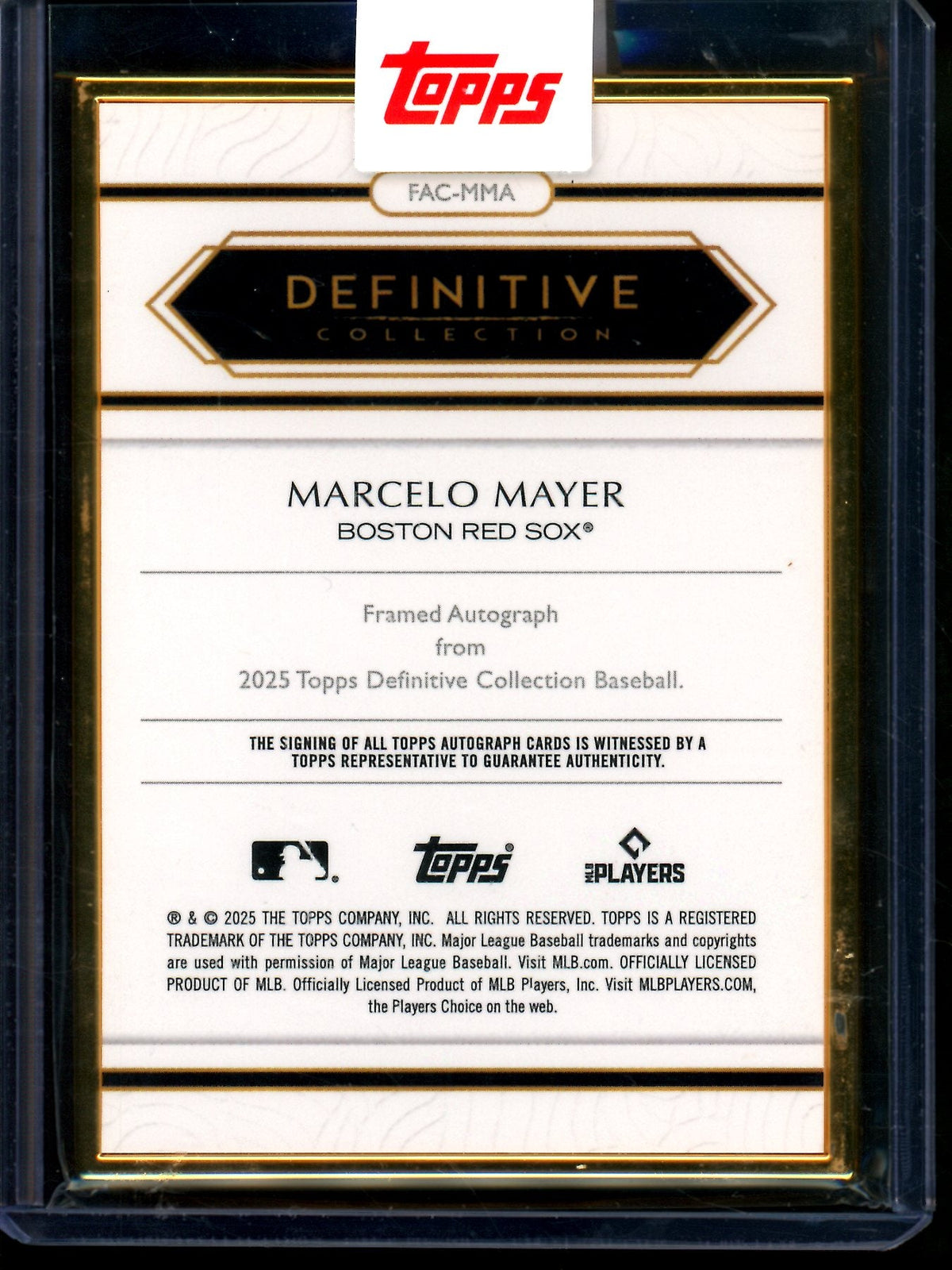 2025 Topps Definitive Marcelo Mayer Framed Rookie Autograph /25 Red Sox
