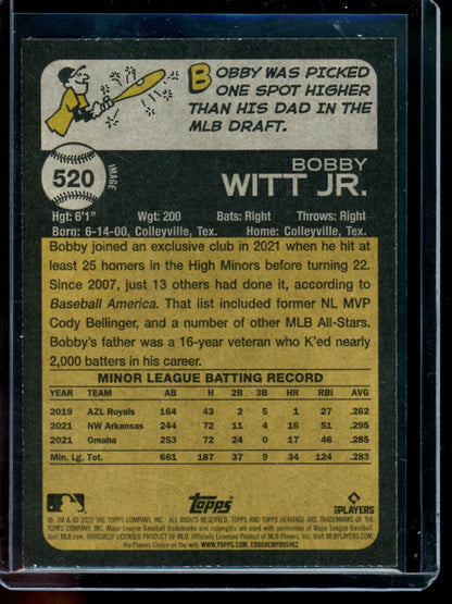 2022 Topps Heritage Bobby Witt Jr. Image Variation Rookie Royals