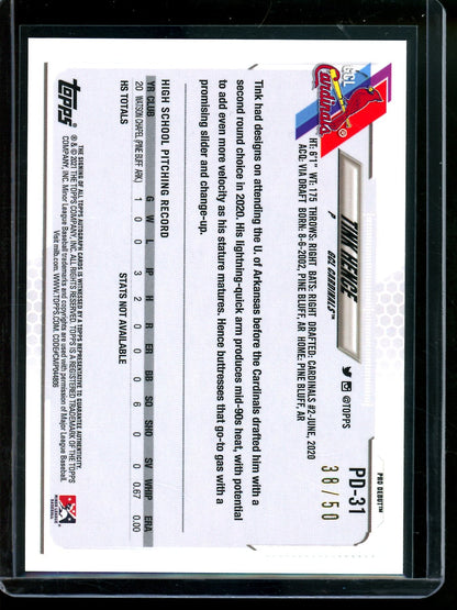 2021 Topps Pro Debut Tink Hence Gold Autograph /50 Cardinals