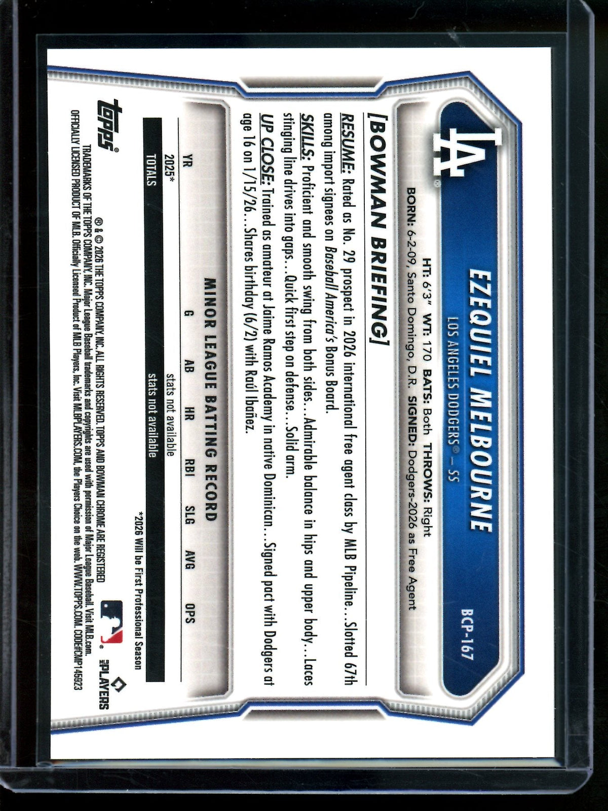 2026 Bowman Chrome Ezequiel Melbourne 1st Gold Refractor /50 Dodgers