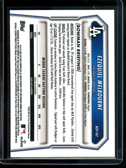 2026 Bowman Chrome Ezequiel Melbourne 1st Gold Refractor /50 Dodgers