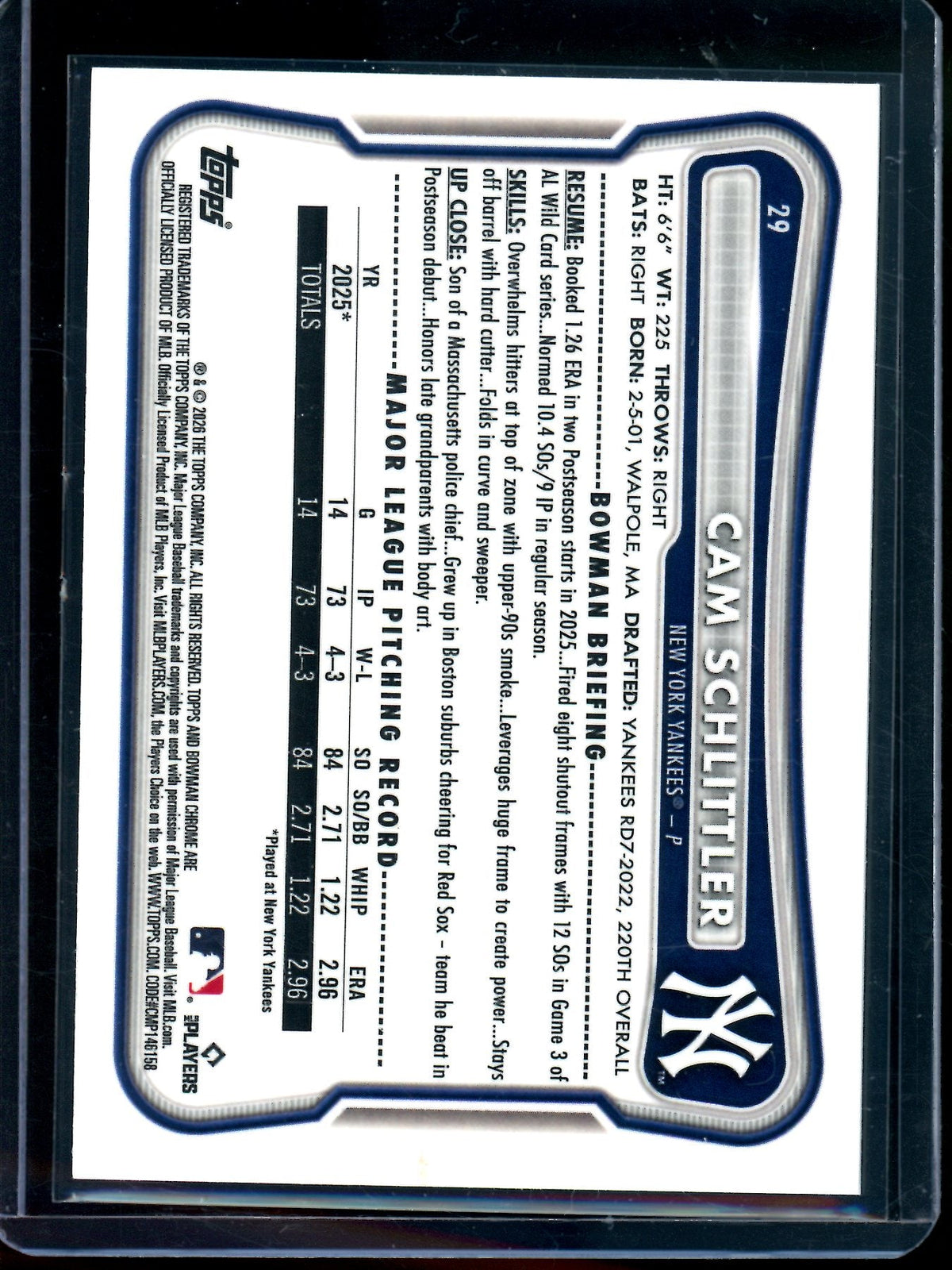 2026 Bowman Chrome Cam Schlittler Red Rookie Yankees