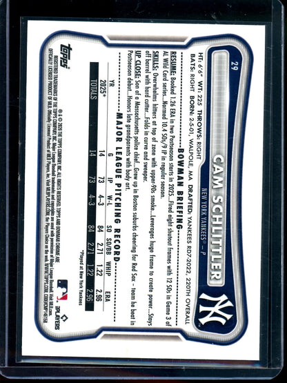2026 Bowman Chrome Cam Schlittler Red Rookie Yankees