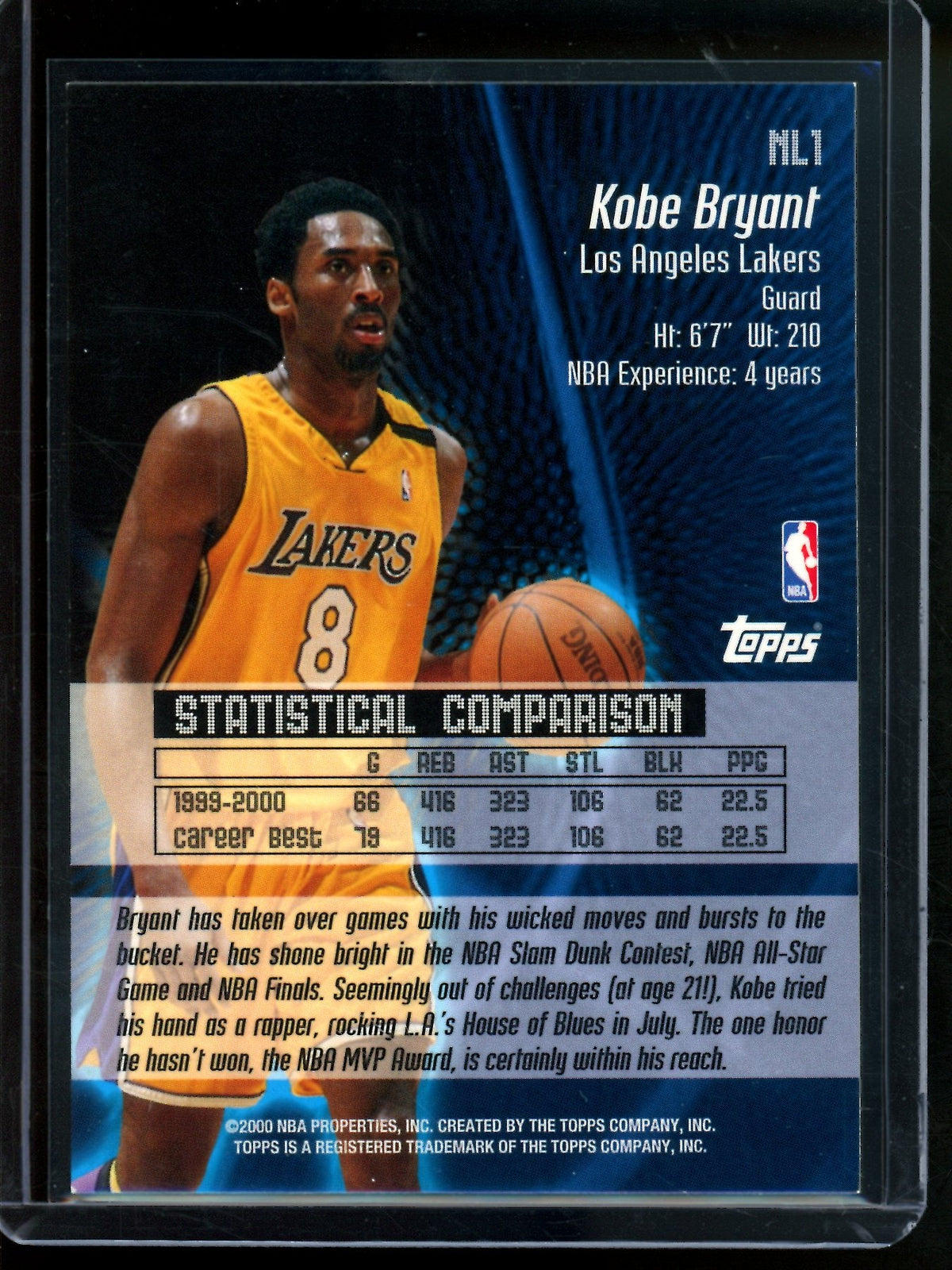 2000 Topps Kobe Bryant No Limit #NL1 Lakers (A)