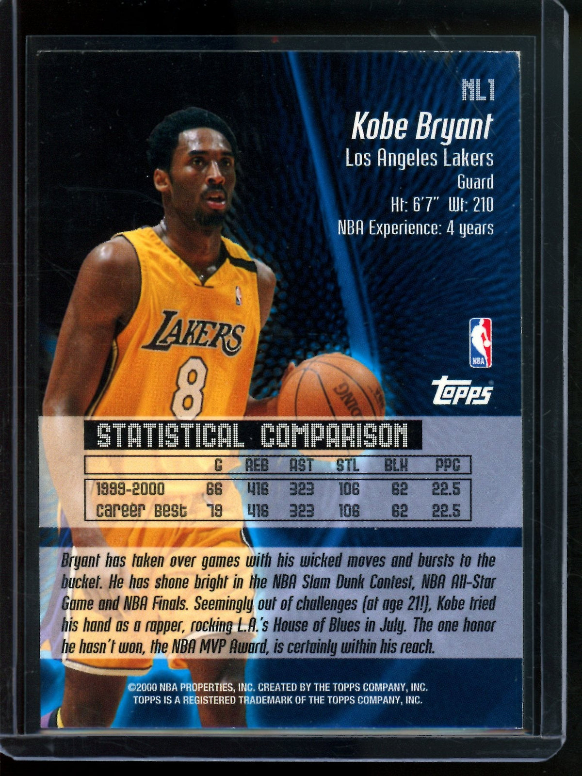 2000 Topps Kobe Bryant No Limit #NL1 Lakers (B)