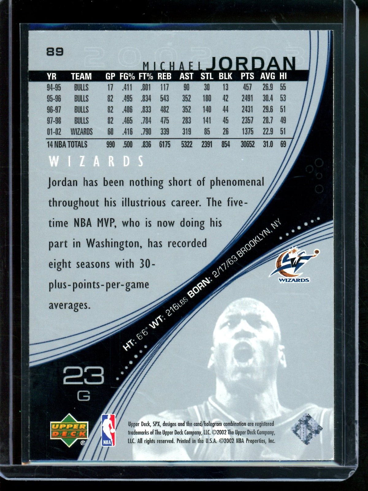 2002 Upper Deck SPX Michael Jordan #89 Wizards