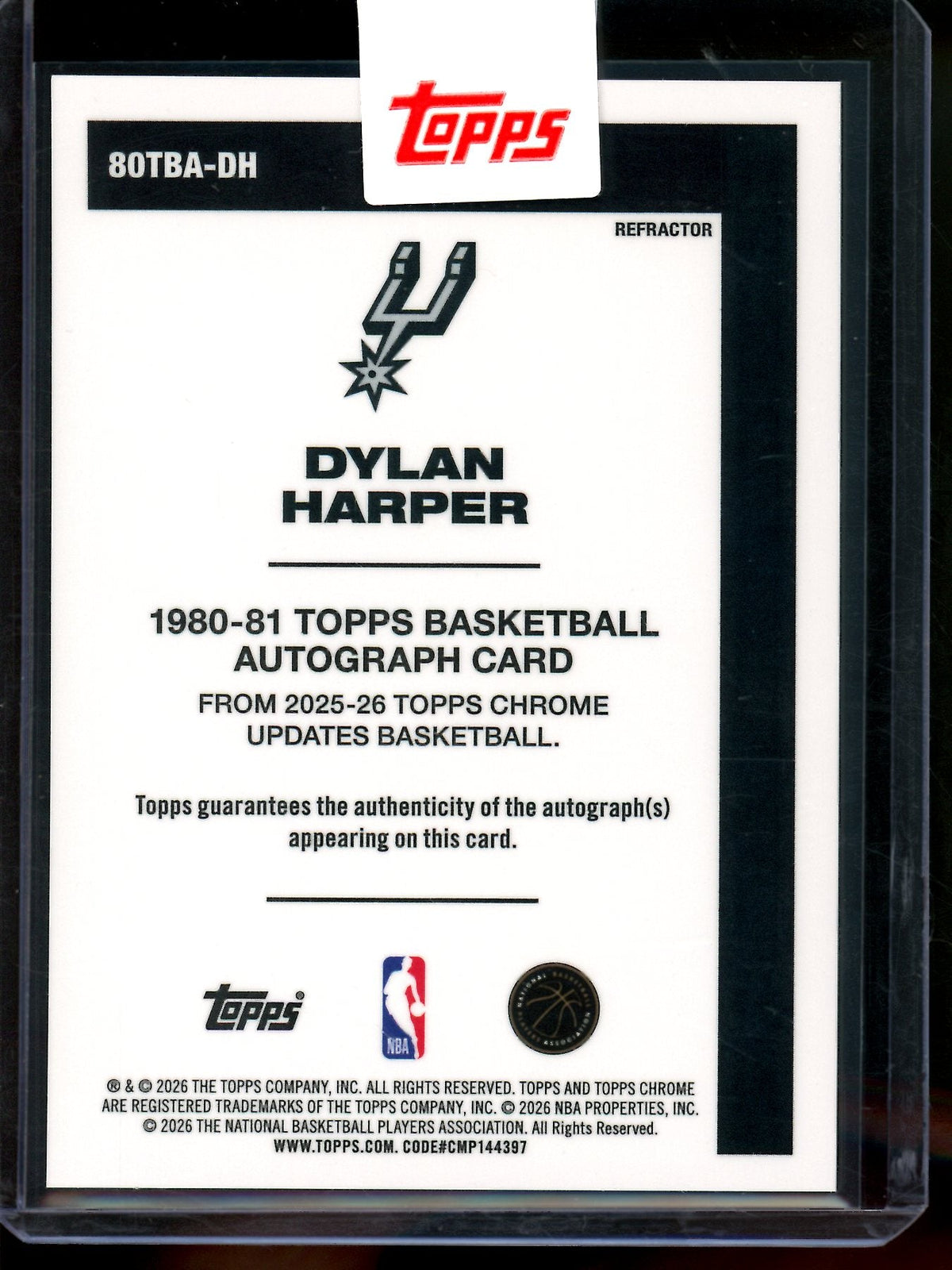 2026 Topps Chrome Dylan Harper 1980-81 Refractor Rookie Autograph Spurs