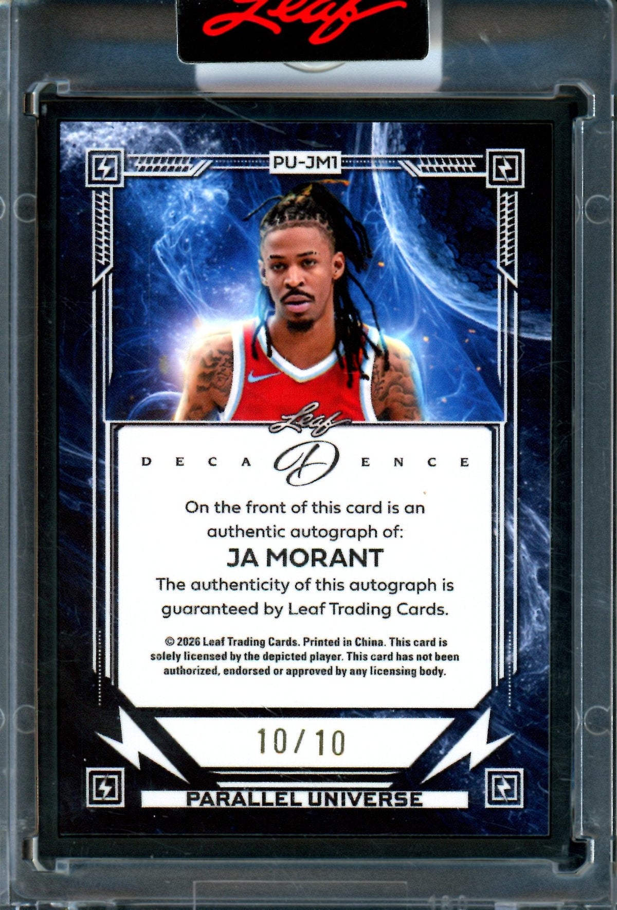 2026 Leaf Decadence Ja Morant Encased Autograph /10 Grizzlies