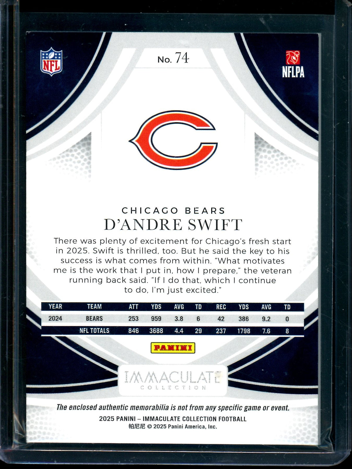 2025 Panini Immaculate D'Andre Swift Jersey Relic /99 Bears - Trading Card Market