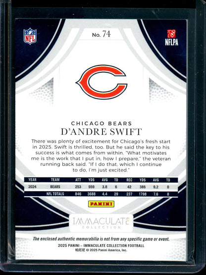 2025 Panini Immaculate D'Andre Swift Jersey Relic /99 Bears - Trading Card Market