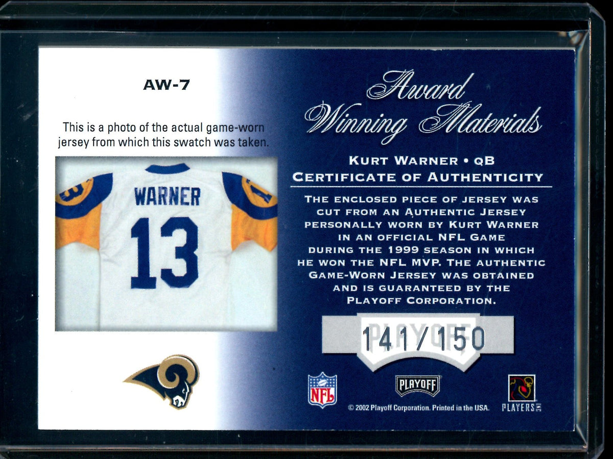 2002 Panini Honors Kurt Warner Award Winning Materials Relic /150 Rams - Trading Card Market