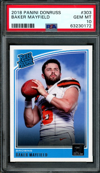 2018 Panini Donruss Baker Mayfield Rated Rookie 303 PSA 10 Browns - Trading Card Market