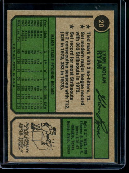 1974 Topps Nolan Ryan 20 Angels - Trading Card Market
