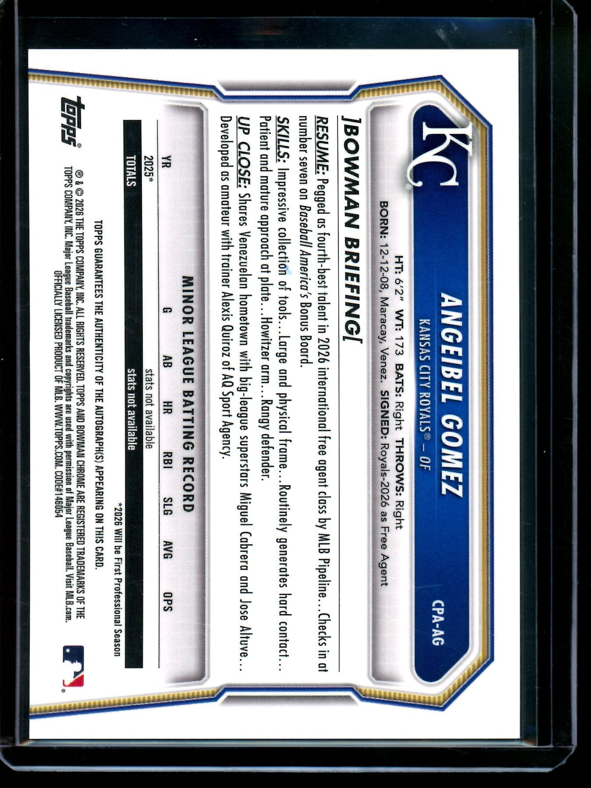 2026 Bowman Chrome Angeibel Gomez 1st Autograph Royals - Trading Card Market