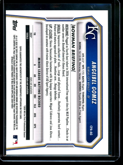 2026 Bowman Chrome Angeibel Gomez 1st Autograph Royals - Trading Card Market