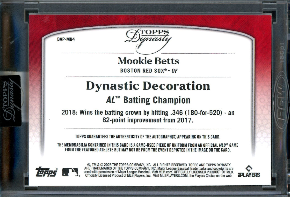 2025 Topps Dynasty Mookie Betts Dynastic Decoration /5 AL Batting Champion Patch Autograph Red Sox - Trading Card Market