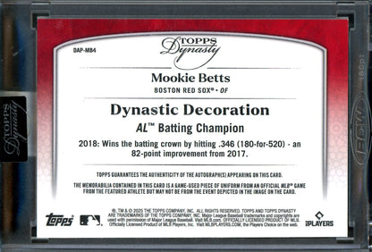 2025 Topps Dynasty Mookie Betts Dynastic Decoration /5 AL Batting Champion Patch Autograph Red Sox - Trading Card Market