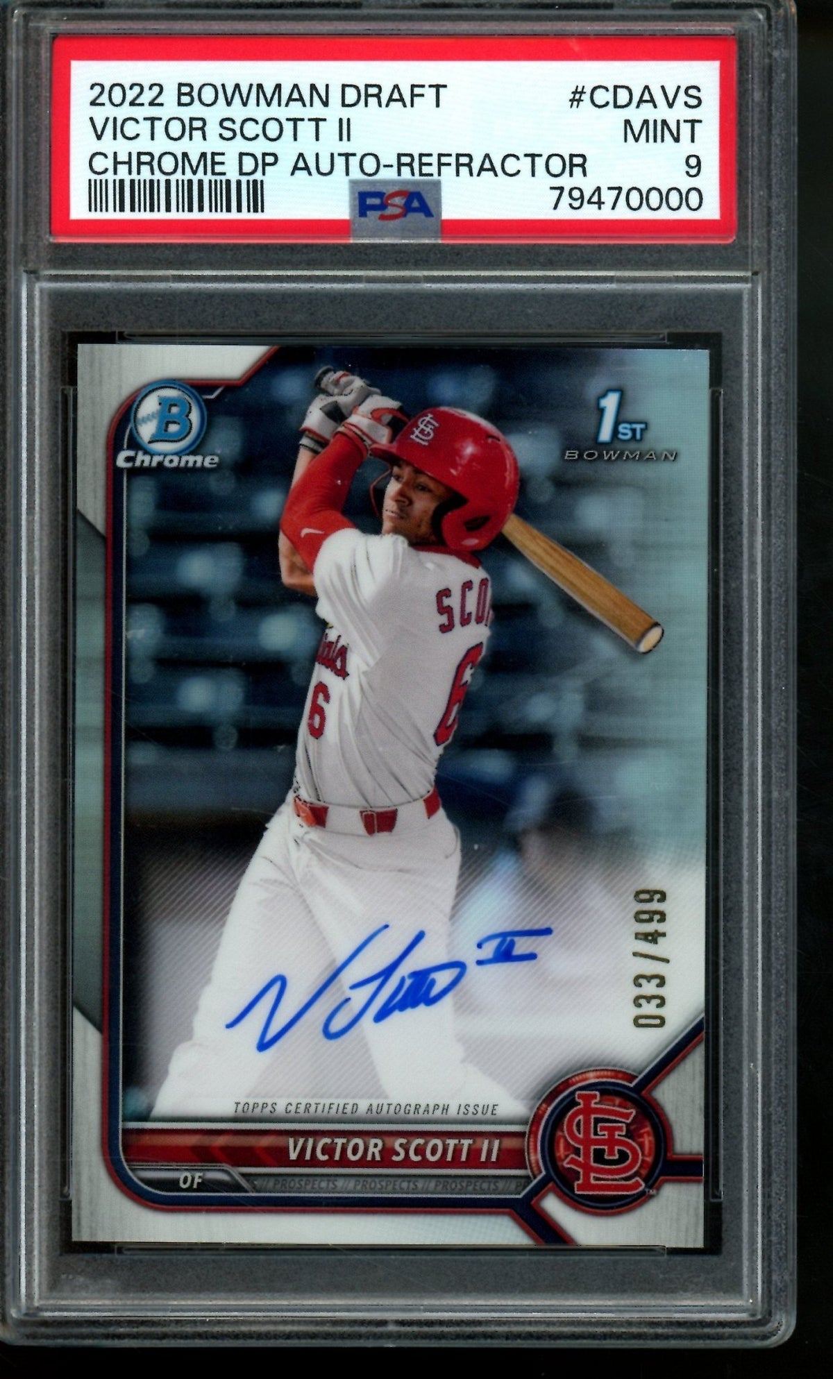 2022 Bowman Chrome Victor Scott II 1st Refractor Autograph /499 PSA 9 Cardinals - Trading Card Market
