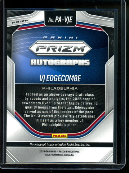 2025 Panini Prizm VJ Edgecombe Silver Rookie Autograph 76ers - Trading Card Market