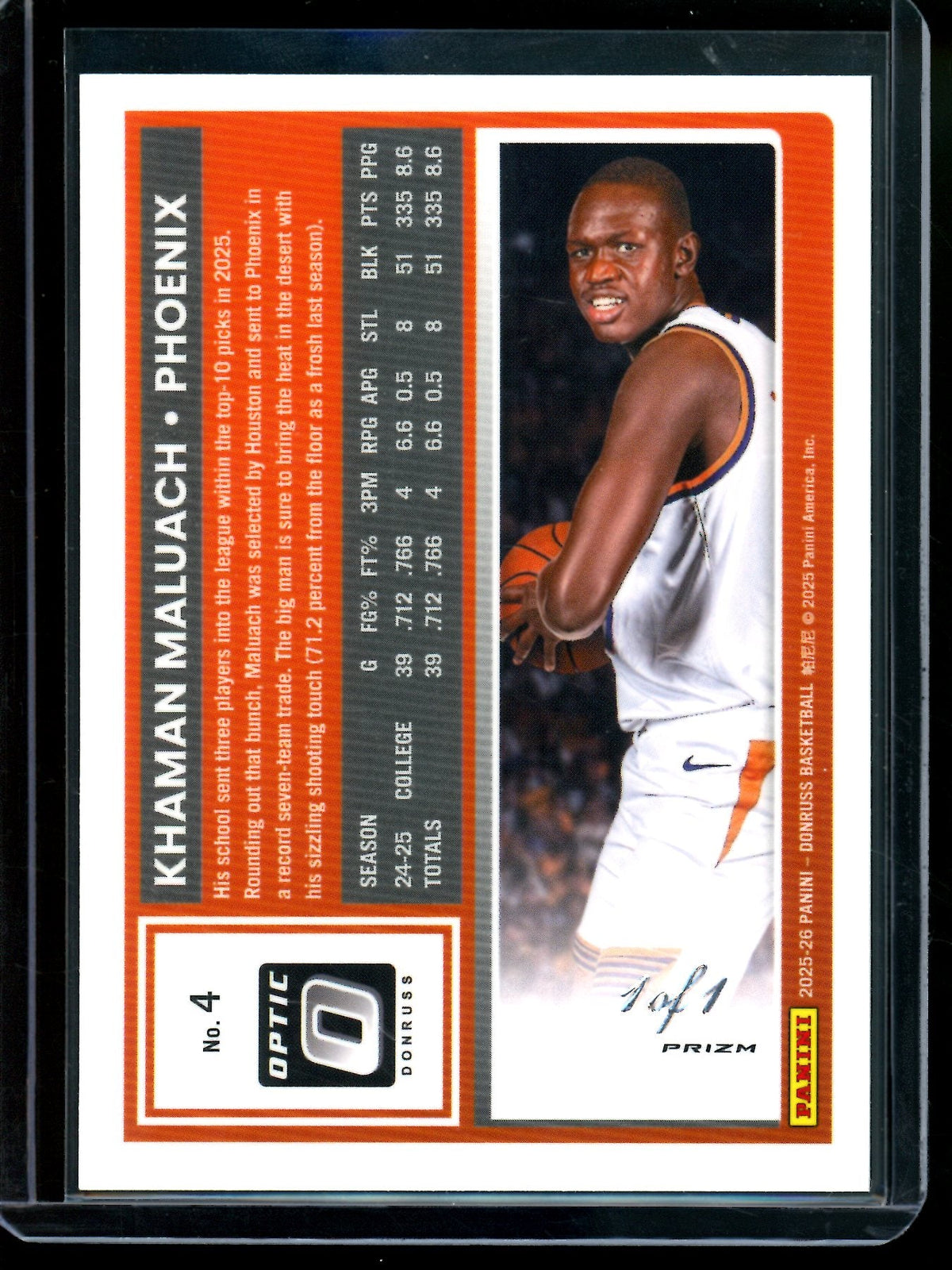 2025 Panini Optic Khaman Maluach Rated Rookie Gold Vinyl 1/1 Suns - Trading Card Market