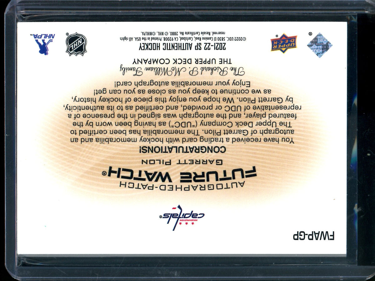 2021 Upper Deck SP Authentic Garrett Pilon Future Watch Patch Autograph /100 Capitols - Trading Card Market