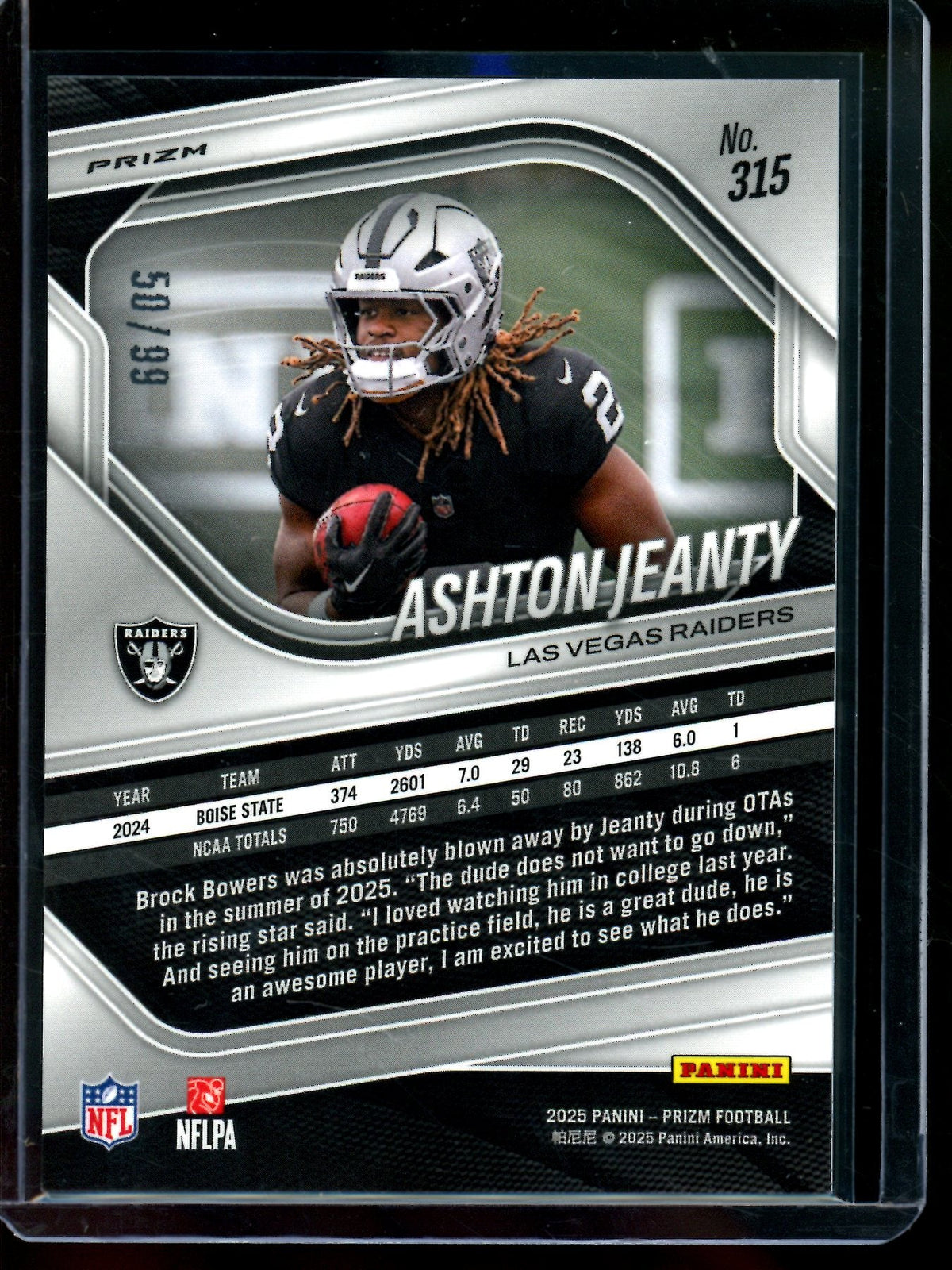 2025 Panini Prizm Ashton Jeanty Blue Cracked Ice Rookie /99 Raiders - Trading Card Market
