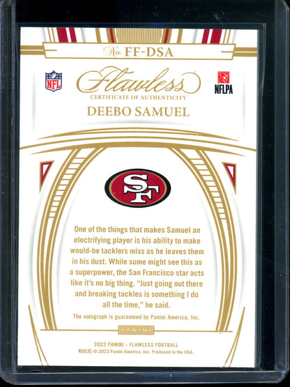 2022 Panini Flawless Deebo Samuel Flawless Flyers Autograph /15 49ers - Trading Card Market