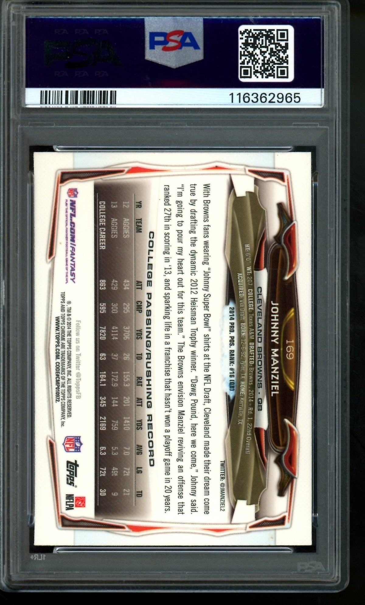 2014 Topps Chrome Johnny Manziel With Ball X-Fractor Rookie PSA 9 Browns - Trading Card Market