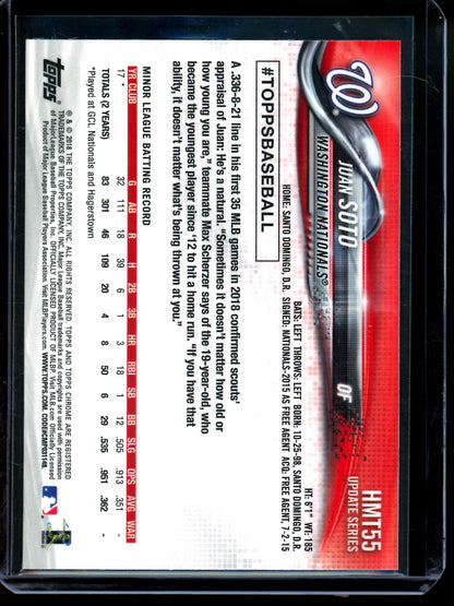 2018 Topps Chrome Juan Soto Rookie Card #HMT55 Nationals