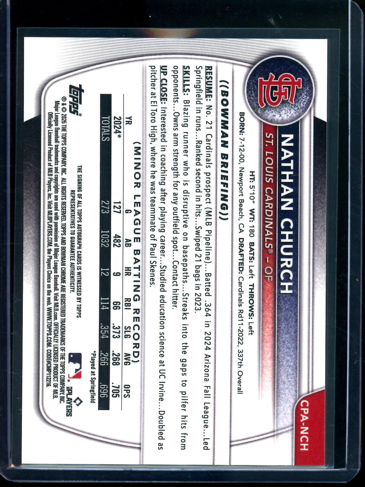 2025 Bowman Chrome Nathan Church 1st Autograph Cardinals