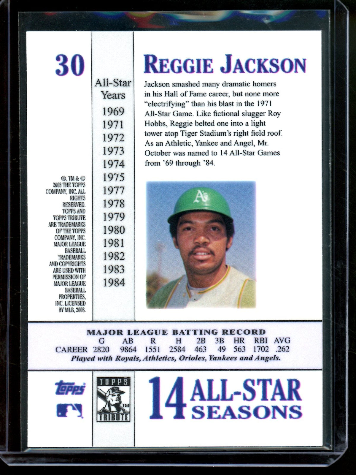 2003 Topps Tribute Reggie Jackson Error Card #30 Athletics