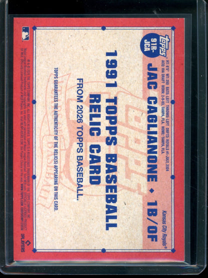 2026 Topps Flagship Jac Caglianone 91' Gold Rookie Relic /50 Royals