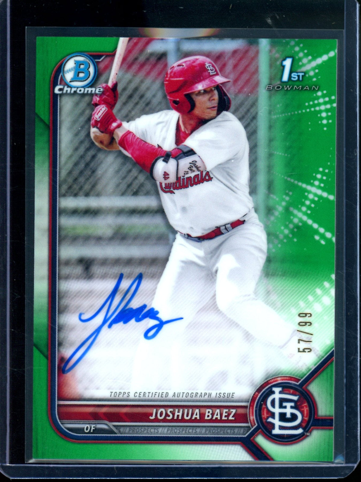 2022 Bowman Chrome Joshua Baez 1st Green Refractor Autograph /99 Cardinals